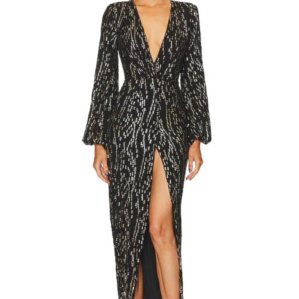 Michael Costello Black and Gold Evening Gown